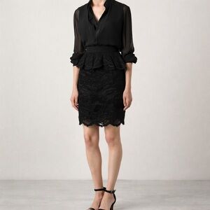 EMILIO PUCCI Black Lace Overlay Peplum Pencil Skirt Scalloped Hem Chic Elegant 4